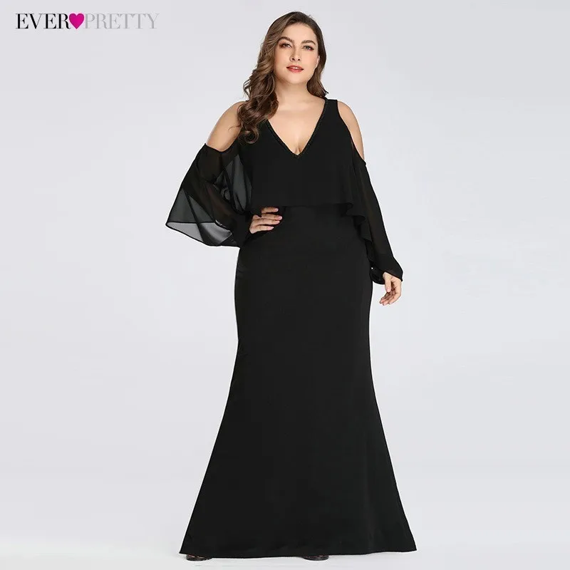 Элегантные вечерние платья размера плюс Ever Pretty EZ07748 Сексуальные вечерние платья с v-образным вырезом черного цвета в стиле Русалочки Robe De Soiree