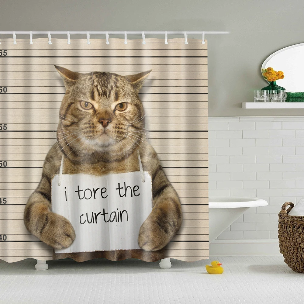 

cat printing cartoon shower curtain white drop shipping cortina ducha funny shower curtain waterproof