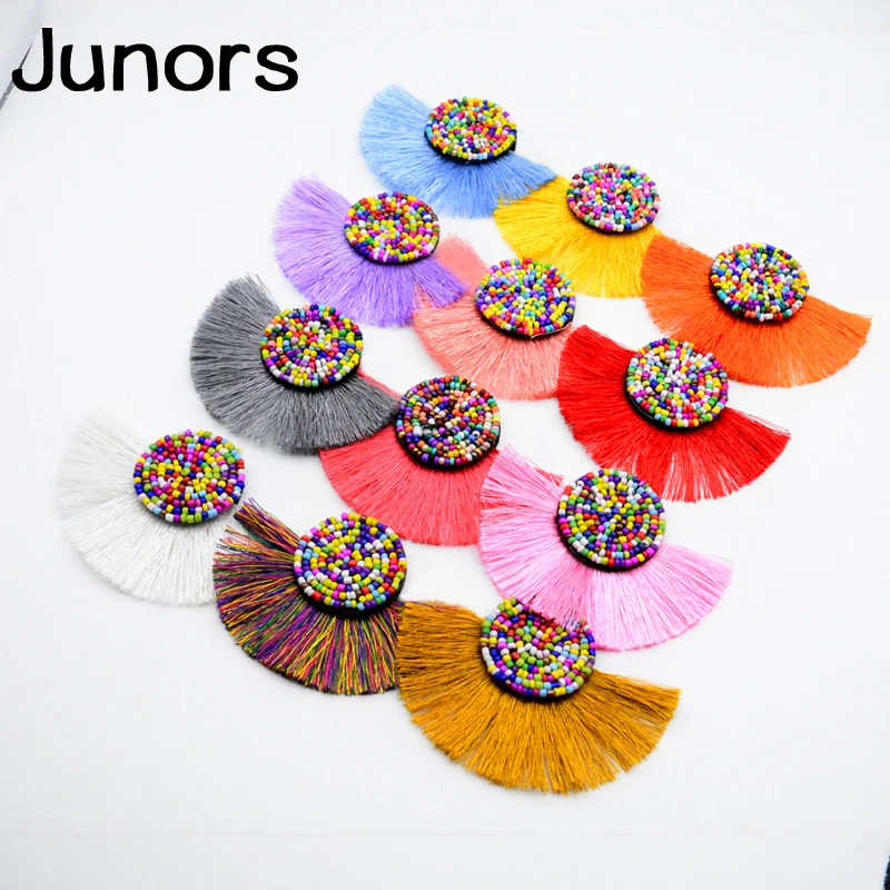 Женские винтажные серьги с кисточками и бусинами большие висячие ручной работы в