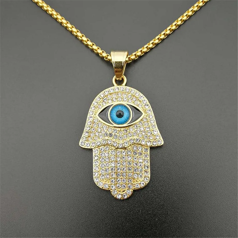 Турецкий Дурной глаз Hamsa ожерелье с подвеской рукой Фатимы золотой кулон из