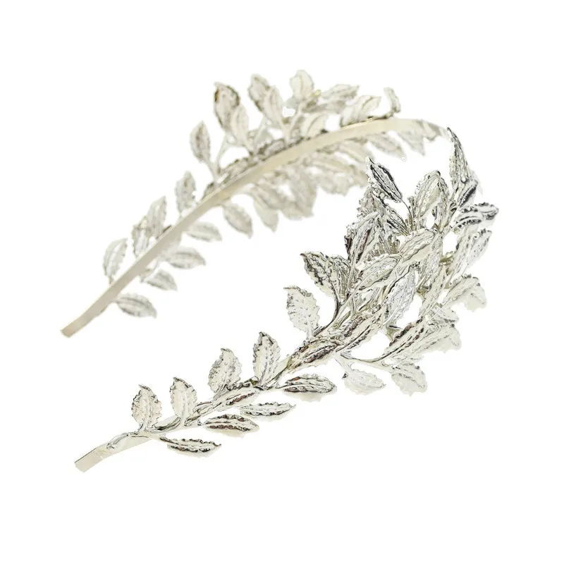 Silver Metal Греческая богиня волос лоза тиара Свадебная оливковая Корона повязка на голову золотой лист ветка головной убор серебро римские Свадебные украшения Аксессуары - Окраска металла: Silver Metal