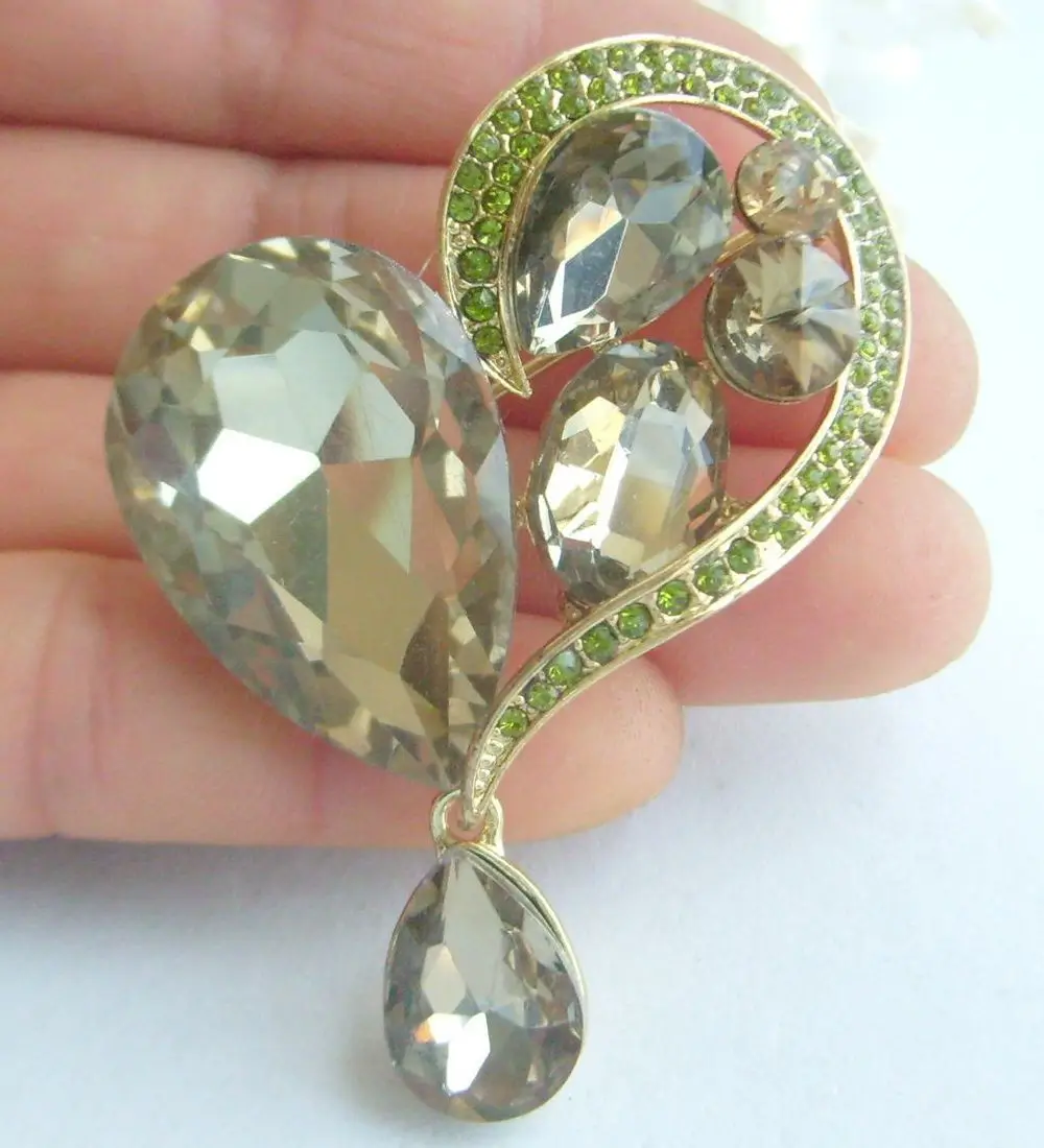 HelenaJewelry 2,3" Золотистые коричневые Стразы и кристаллы Любовь Сердце брошка заколка медальон EE06311C5