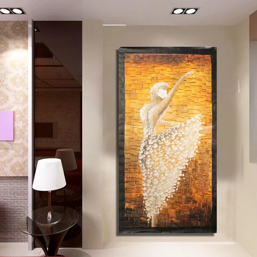 

No frame 100% Handmade Abstract dancing white flowers Oil Painting on Canvas Pictures wall image picture room Home Decor