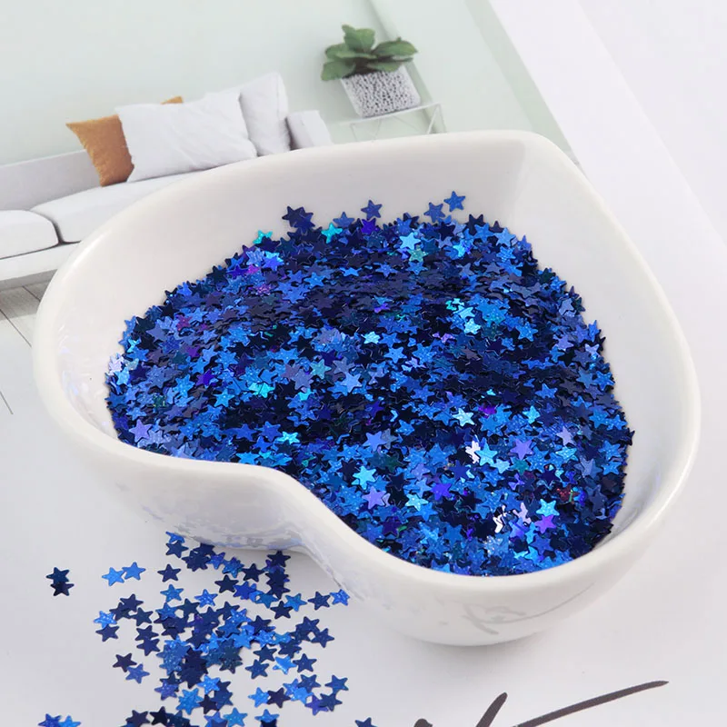 Laser dark blue 10 г/упак. ультратонкий 3 мм в форме звезды блестки для дизайна ногтей PET цвет дизайн ногтей свадебное платье мобильный телефон оболочки искусство аксессуары - Цвет: Laser dark blue