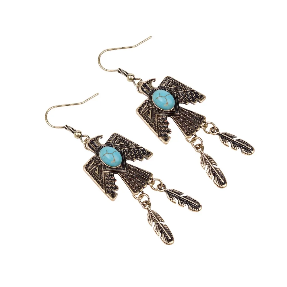 Banny Pink Indian Tibetan Tribal Eagle Pendant Dangle Earrings For Women Gyspy Statement Drop Earrings Stone Peace Bird Earrings