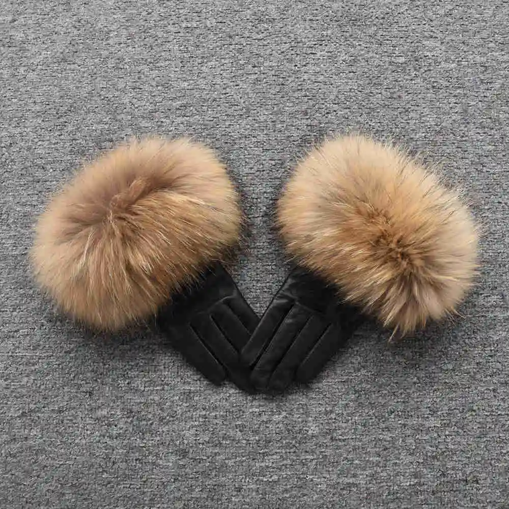 Natural Raccoon Новое поступление, перчатки из натуральной кожи, перчатки из натуральной овчины и лисьего меха, женские модные стильные высококачественные перчатки S7200 - Цвет: Natural Raccoon