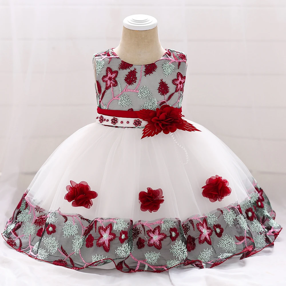 

Retail Colorblock Lace Floral Baby Girl Dress Embroidered Tutu Elegant Dress Baby Lace Matching Flower Princess Dress L5045XZ