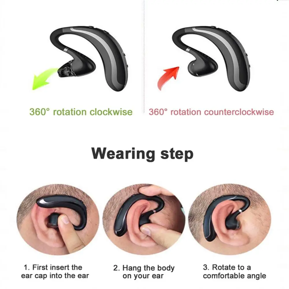 Шумоподавляющие Bluetooth наушники беспроводные водонепроницаемые с ушным крючком