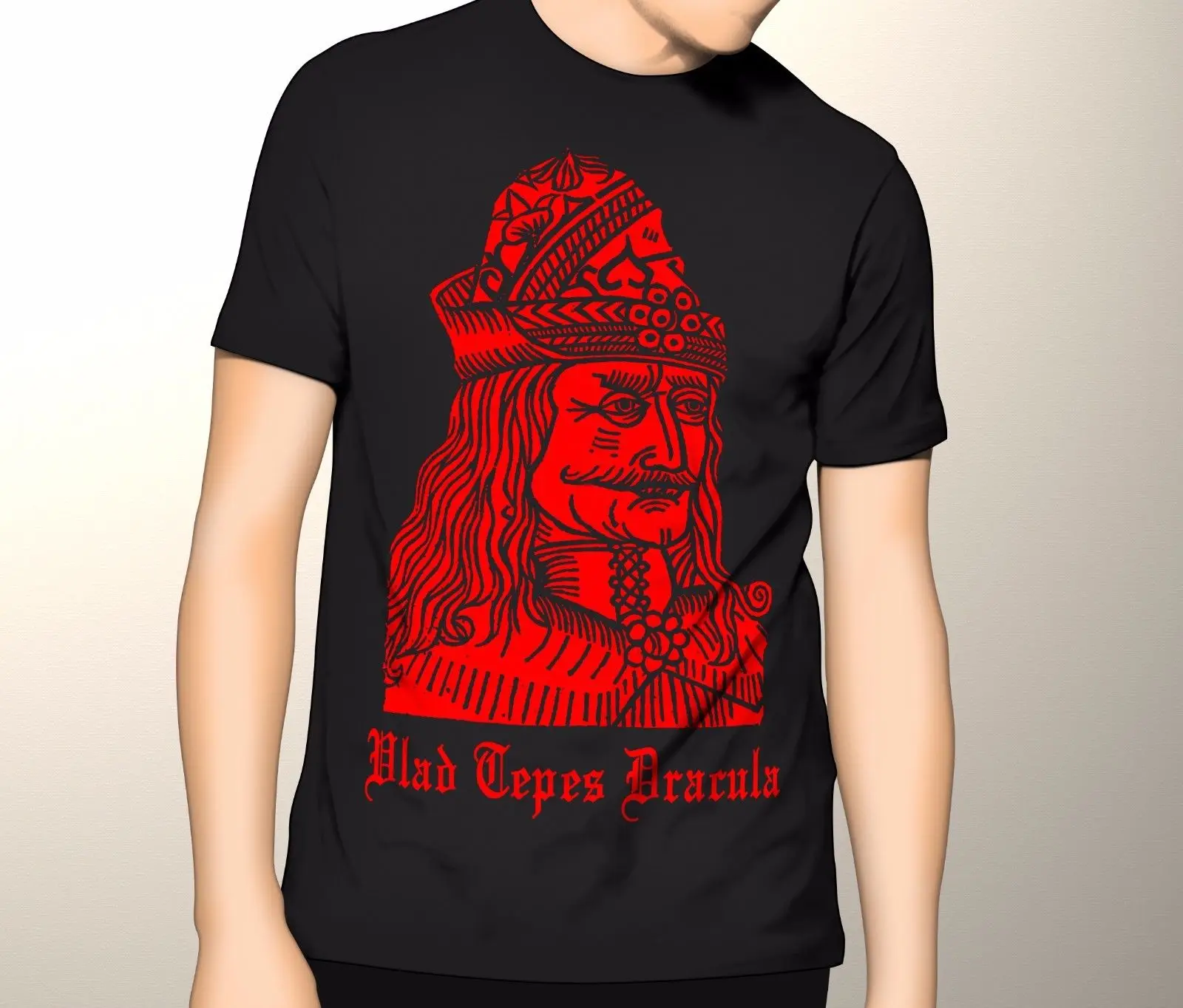 Vlad Tepes Дракула деревянная печать ужас оккультистическое фильмы Футболка с