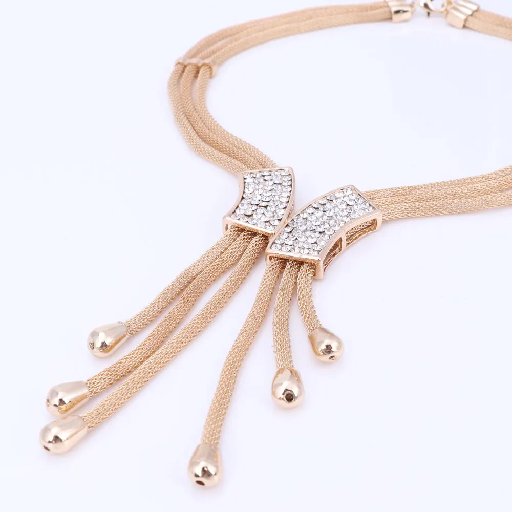 Дубай Цепочки и ожерелья Ювелирные наборы для Для женщин Tassel Pendant Кристаллические Серьги Браслет Кольцо из Белого Золота Цвет бижутерия для свадьбы, вечеринки, аксессуары