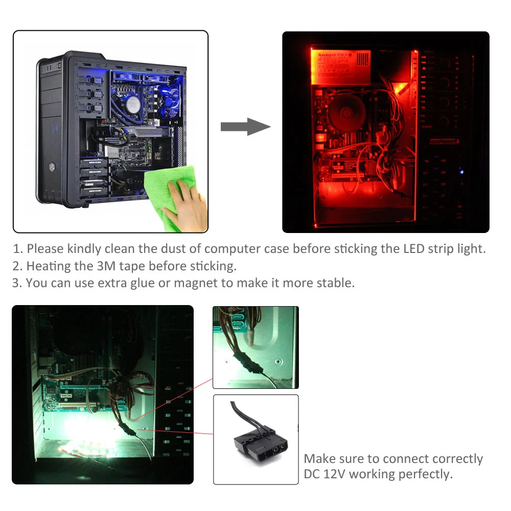 Светодиодная лента чехол для компьютера 12 в RGB Tira 1 м 2 м SMD 5050 RF беспроводной пульт дистанционного управления большой 4Pin интерфейс PC чехол Светодиодная лента e лента ленточный светильник