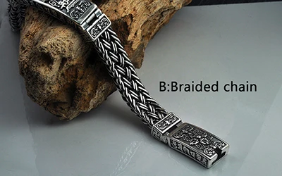 B Braided chain 925 пробы серебряные Тибетские мантры мужские браслеты ширина 11 мм плетеные тканые шесть слов ваджри пестик Выгравированные Будда для молитвы ювелирные изделия - Окраска металла: B Braided chain