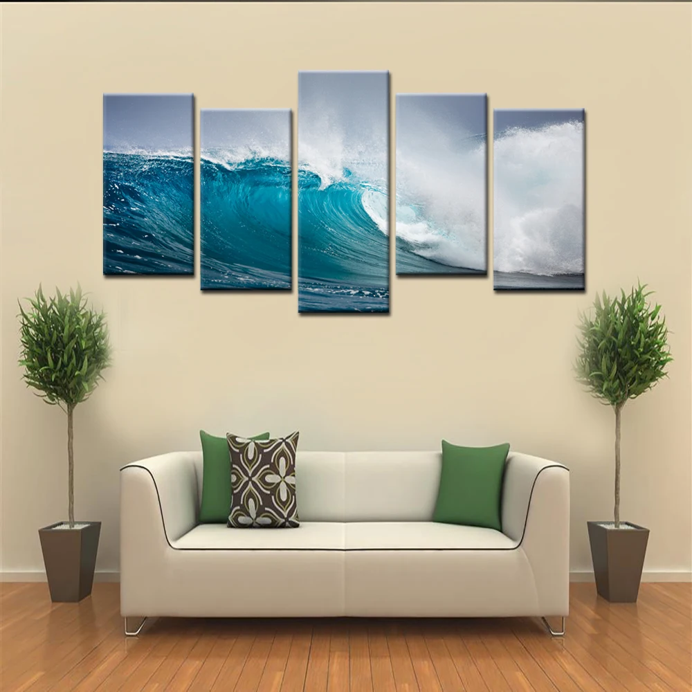 5 Piece Of Art Seascape Painting Picture Wall Decor Sea Wave Spray Printing Canvas Modern On Modular Pictures | Дом и сад