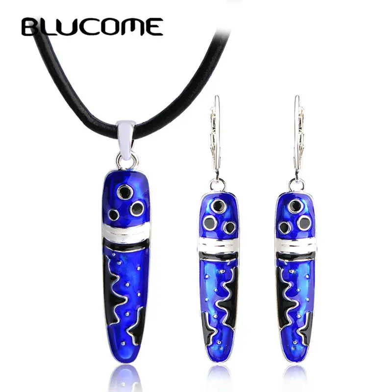 Женский комплект из колье и серёг Blucome разноцветный в форме ручки с веревкой