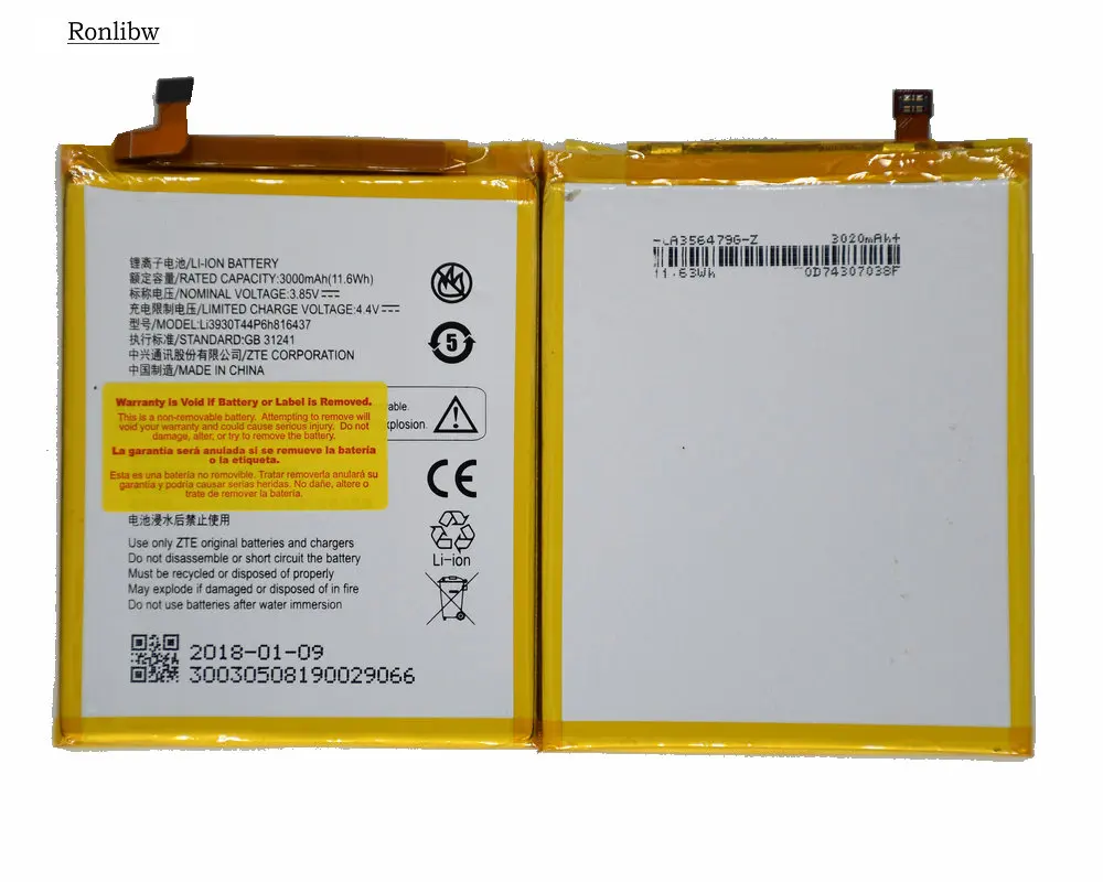 Аккумулятор Ronlibw 3000 мАч Li3930T44P6h816437 Сменный аккумулятор для ZTE Vodafone Smart V8 VFD710