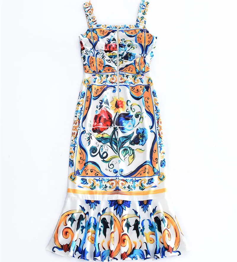 Женское подиумное платье с фарфоровым принтом винтажное облегающее Русалка