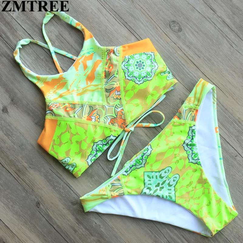 Женский купальник ZMTREE бикини с высоким горлом и принтом|set brand|set womenset bikini |