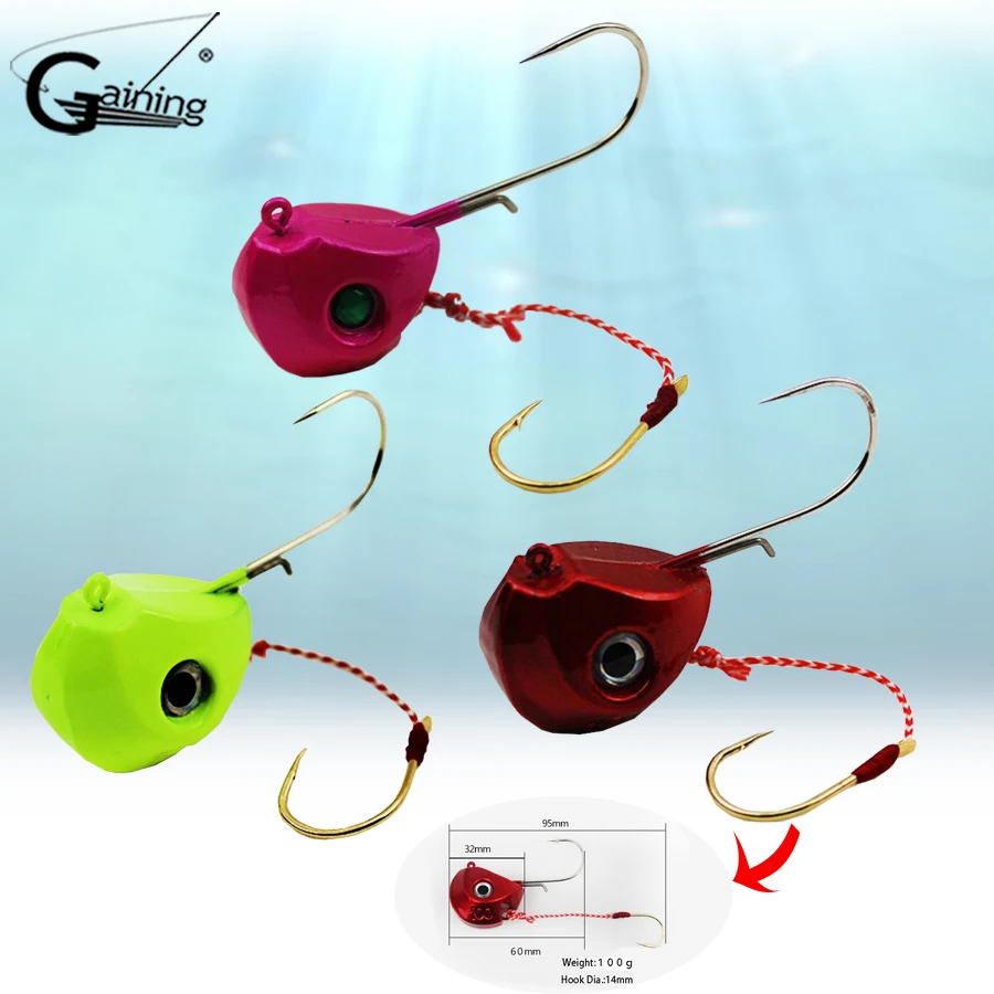 

3pcs Lead Fishing Bait 40g 60g 80g 100g Pesca Slider Snapper/Sea Bream Jig Head with Single Hook Lead Jig Jigging Lure