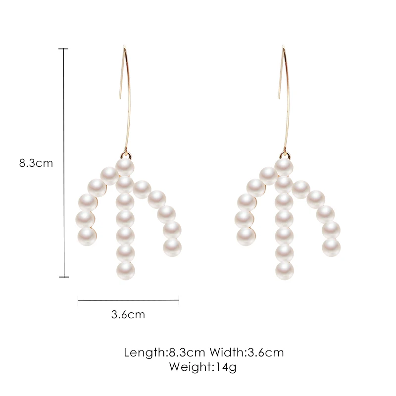 Геометрические простые трехногие серьги с большими жемчужинами дикие