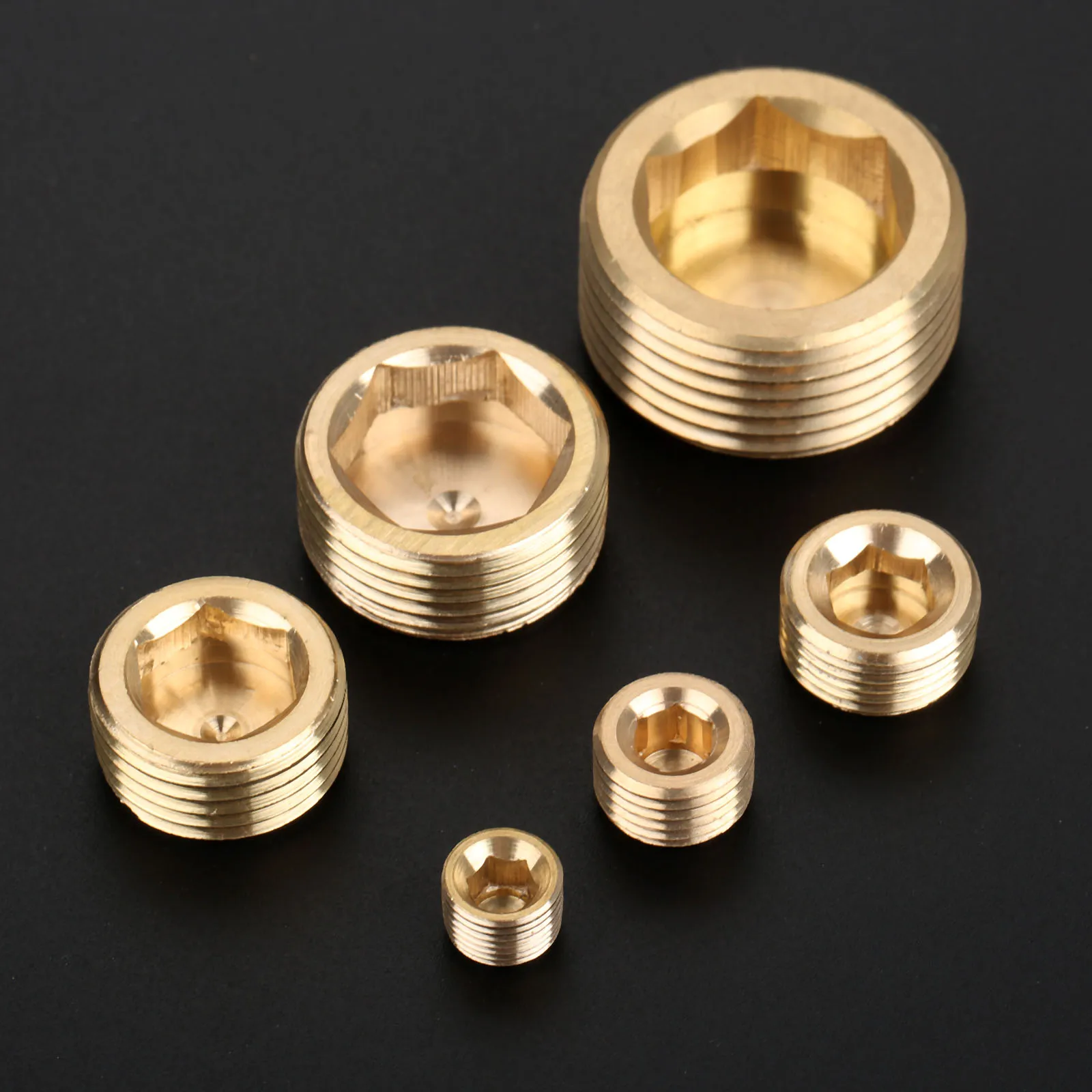 

10Pcs Brass Pipe Fittings 1/8" 1/4'' 3/8" 1/2" NPT Male Thread Internal Hex Socket Pipe Plug Fitting Connector