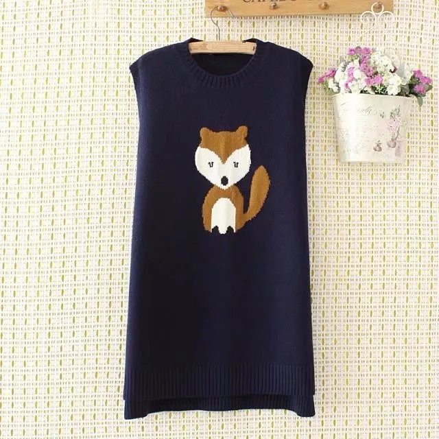 Женский Длинный трикотажный жилет с рисунком животных из мультфильма свитер