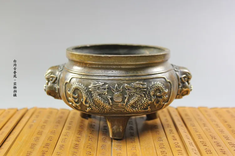 Antique bronze Pure Copper Old Brass crafts pure copper incense burner with Taoism Buddhism Buddha antique penjing collection | Дом и сад