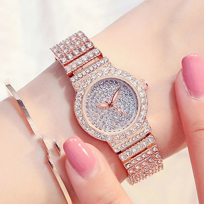 Женские наручные часы SEYRNOW 2018 полностью из бриллиантов розовое золото красивые