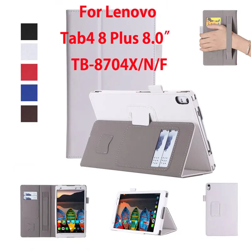 Чехол для lenovo Tab 4, 8 Plus, TB-8704X чехол s, TB-8704F, TB-8704N, 8 дюймов, чехол для планшета, кожаный держатель, подставка, оболочка+ пленка+ ручка - Цвет: White