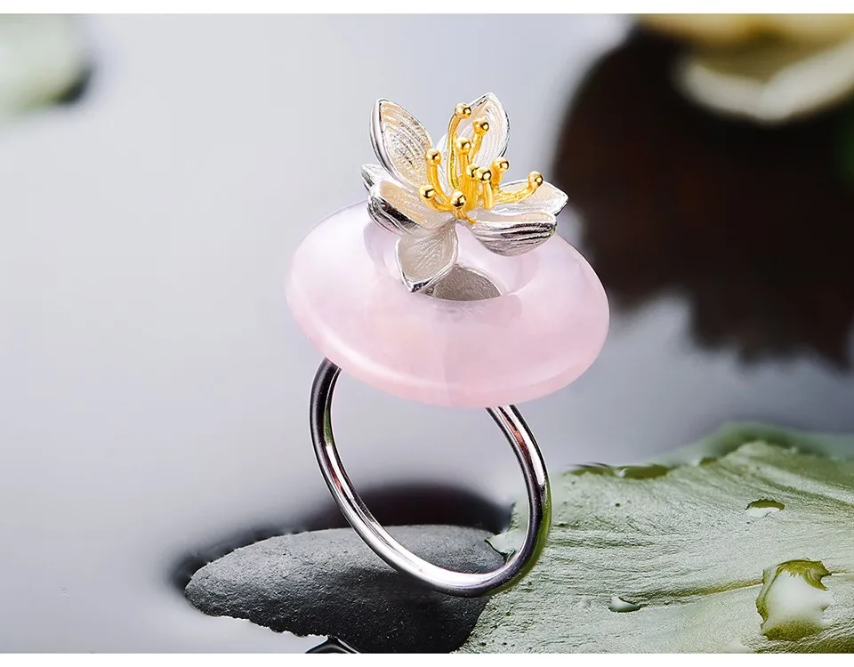 Lotus Fun Moment реальные 925 серебро натуральный зеленый камень кольца творческий ручной работы Модные украшения лотоса шепчет кольцо для Для женские