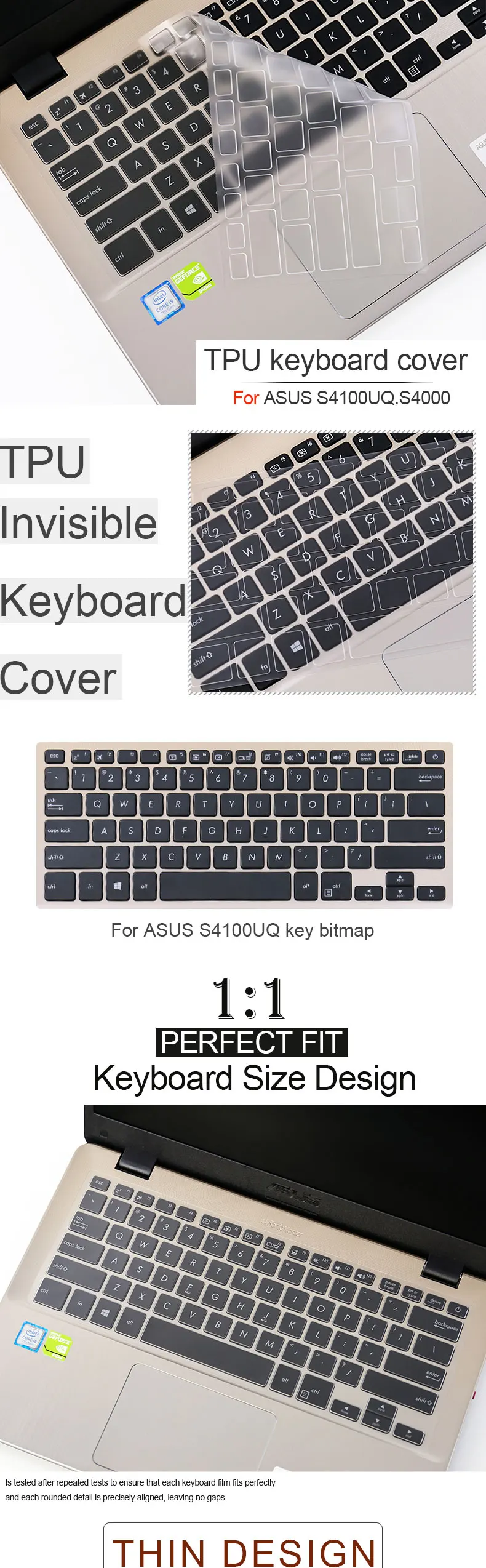 Высокое качество ТПУ клавиатура крышка полный прозрачный Невидимый для ASUS S4100UQ S4000 14 дюймов Защитная пленка Пылезащитная водонепроницаемая