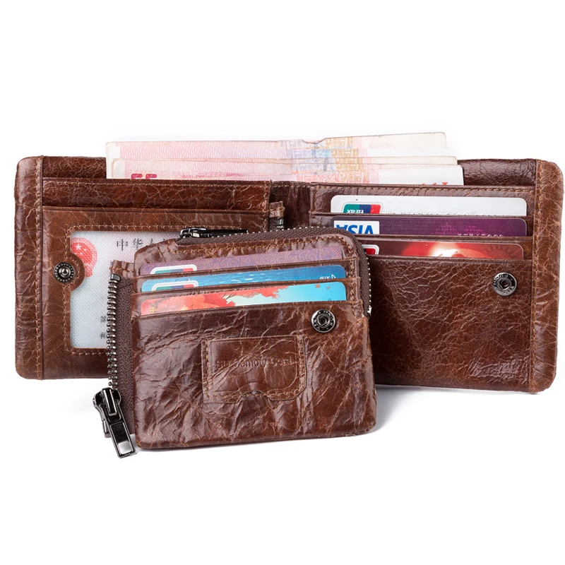 Мужские кошельки из натуральной кожи фирменный логотип дизайн на молнии