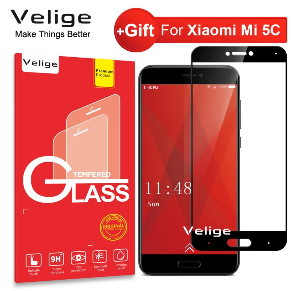Velige полное покрытие закаленное стекло для Xiaomi Mi 5C Mi5C M5C 5 C Xiomi защита экрана 2.5D