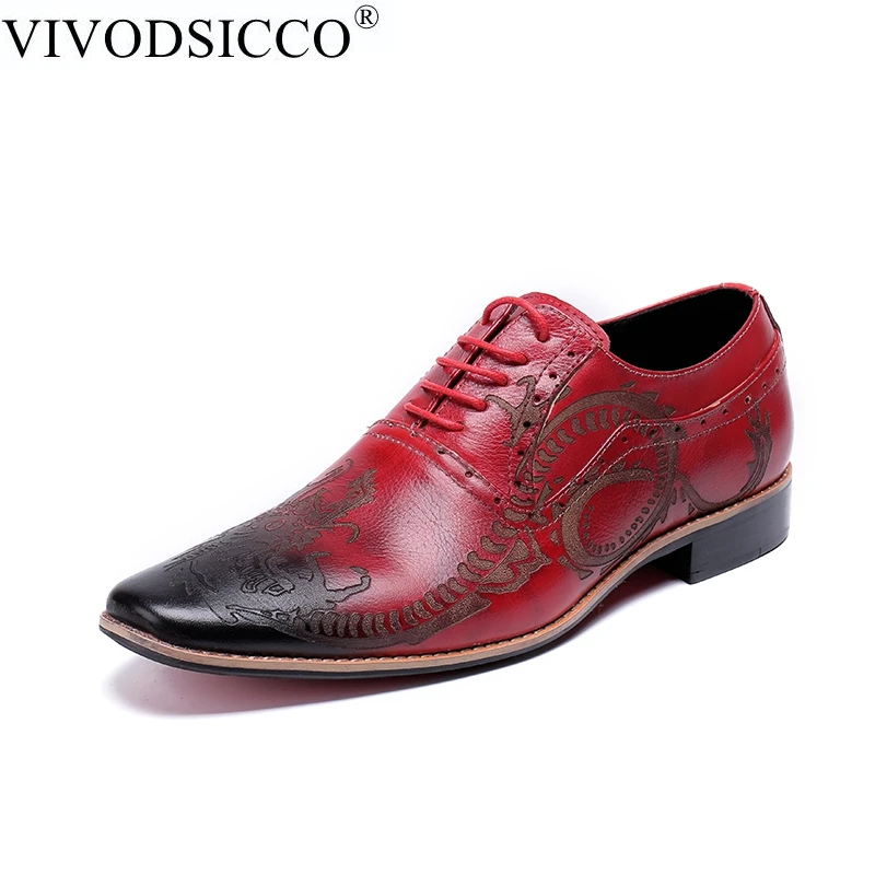 

VIVODSICCO British Style Men Classic Business Formal Shoes Pointed Toe Retro Bullock Design Men Oxford Dress Wedding shoe