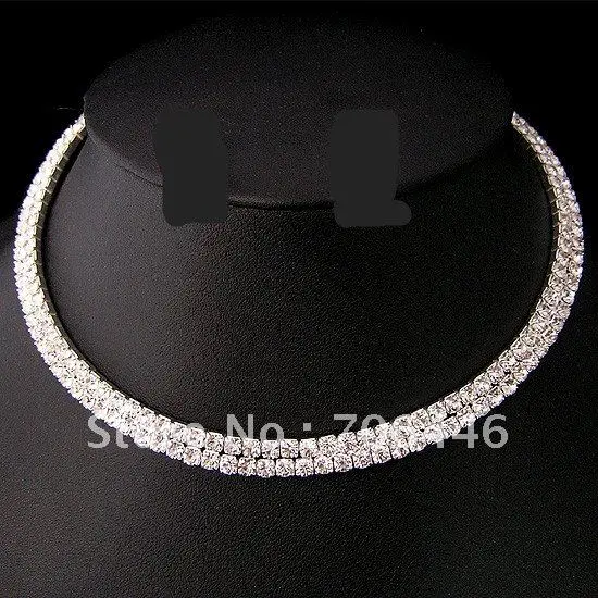 Silver Memory Wire 2 Row Rhinestone Crystal Bridal Choker Necklace | Украшения и аксессуары