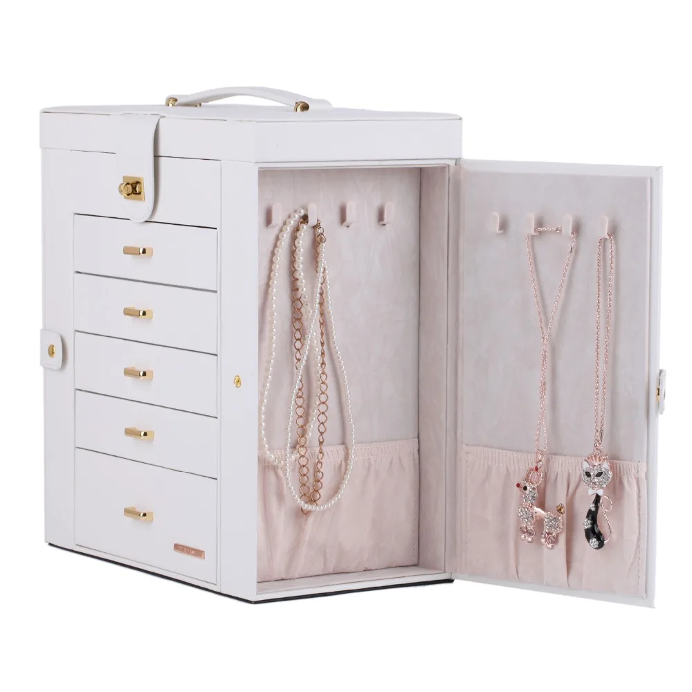Большая шкатулка для ювелирных изделий девочек Белый Органайзер демонстрации
