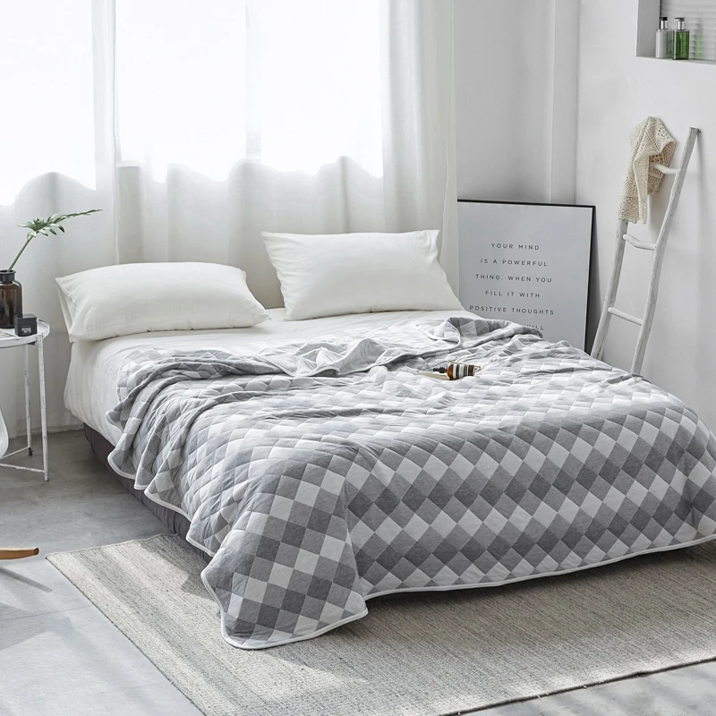 Gray knitted cotton Throw Blanket Rhombic for adults 100x150cm/150x200cm/180x200cm/200x230cm Couch Black Thin Quilt | Дом и сад