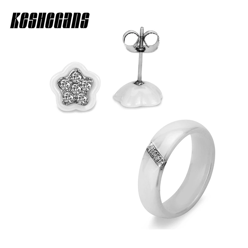 

Fashion Glamorous Jewelry Set Bling Star Crystal Earrings And Ring Set Black White Ceramic Trendy For Women Wedding Party Gifts