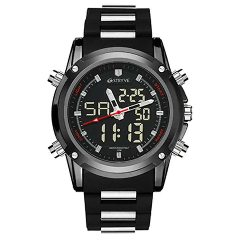 Montre Homme STRYVE Лидирующий бренд часы для мужчин Спорт водонепроницаемый силиконовый стальной Дата Сигнализация GMT светодиодный фонарь роскошный цифровой кварц - Цвет: A
