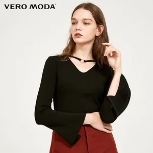 Женская Черная футболка с V-образным вырезом, 318102509