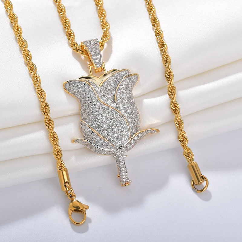 Мужская Двухцветная подвеска в виде Розы украшение стиле хип хоп из