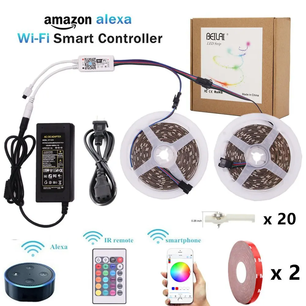 10 м 5050 RGB Светодиодная лента Водонепроницаемая wifi RGBW RGBWW DC 12 В светодиодный светильник комплект гибкой