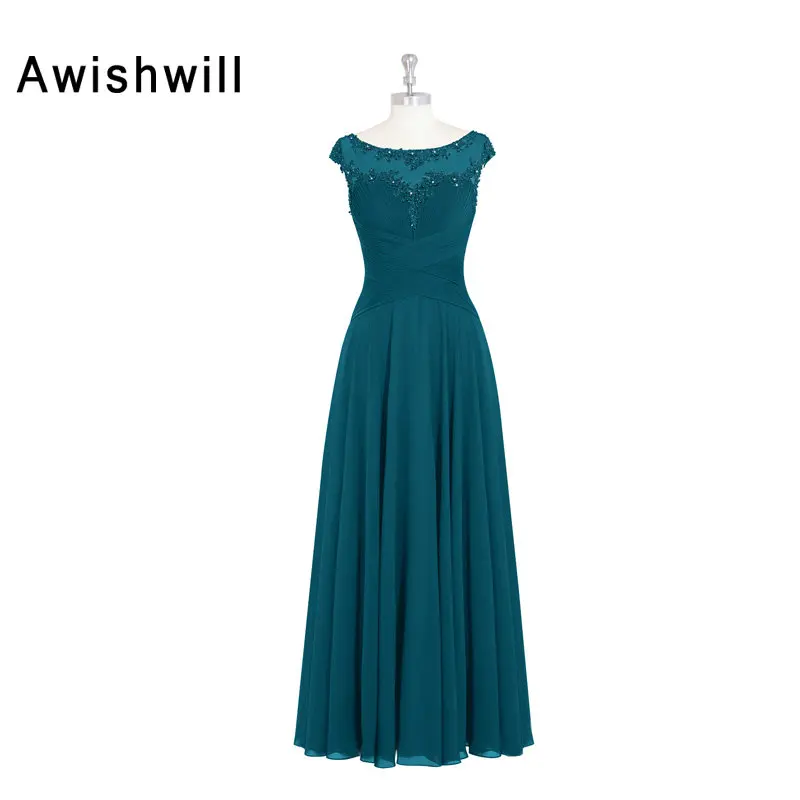 

Mother Of The Bride Dresses 2020 Cap Sleeve Appliques Chiffon Elegant Formal Dresses Women Evening Gowns Vestido De Madrinha