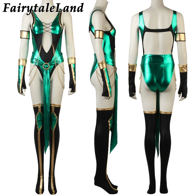 Mortal Kombat X Jade, косплей костюм, костюмы на Хэллоуин для женщин, сексуальный комбинезон из спандекса, косплей, Нефритовый костюм, маска на заказ