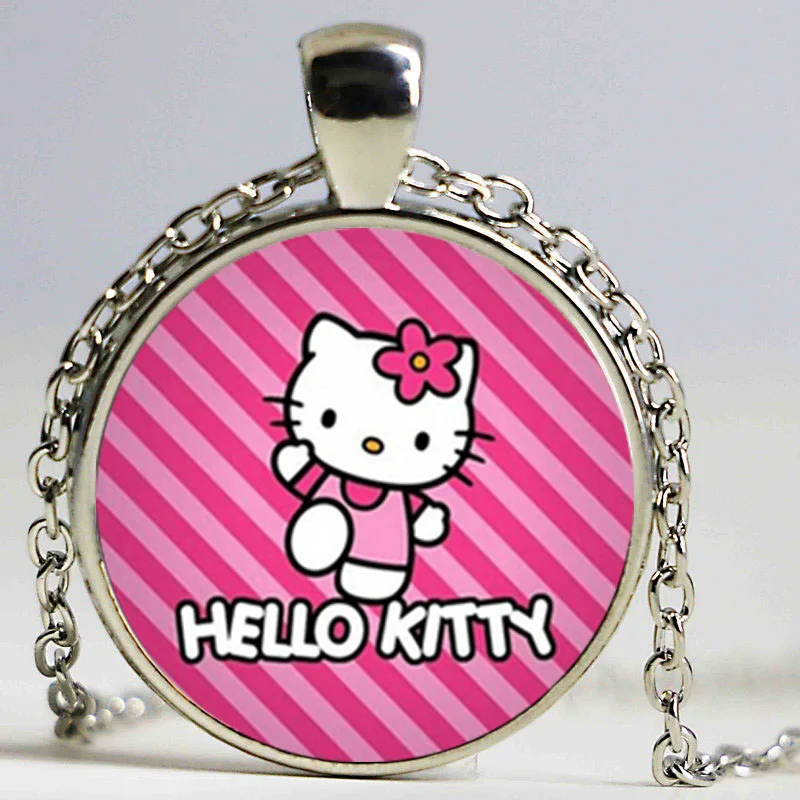 Оптовая Hello Kitty Ожерелье Ювелирных Изделий Девушки Стекло Кабошон Подарки Для
