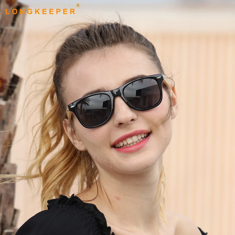 Деревянные солнцезащитные очки LongKeeper оправа из ПК бамбуковые ручной работы для