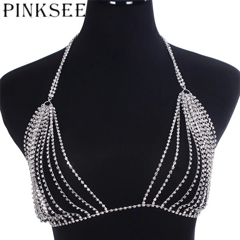 Цепочка для тела PINKSEE Стразы с кисточками сексуальные пляжные золотистые
