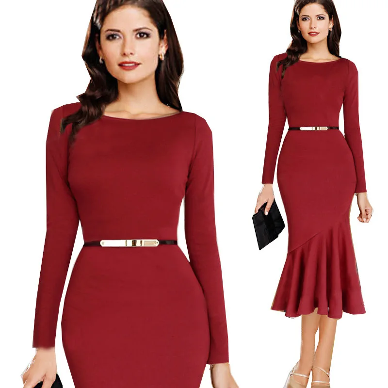 Женское офисное платье с поясом весенние облегающие вечерние деловые платья