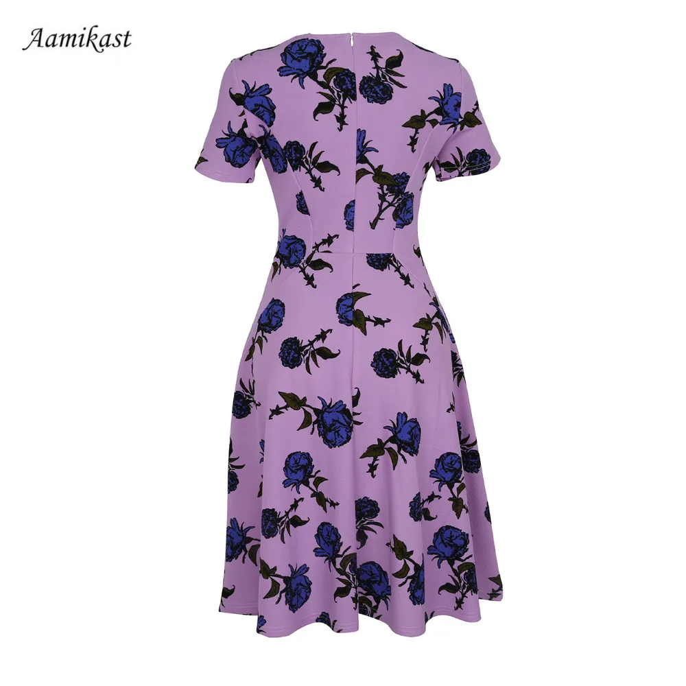 Женское платье-туника с v-образным вырезом и коротким рукавом в стиле ретро