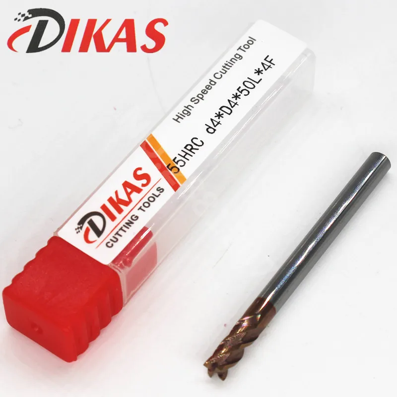 Dikas 55HRC d4 * D4 50L 4F материал карбидная квадратная плоская торцевая фреза 4 канавки мм