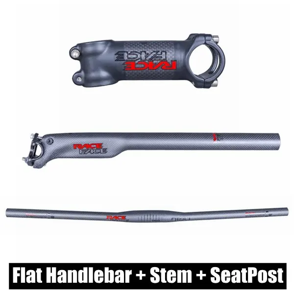 Flat Handlebar Set FCFB гонка лицо следующий черный красный матовый 3 к углеродное волокно велосипед MTB Handelbars наборы горный Handelbar+ подседельный штырь+ стволовых - Цвет: Flat Handlebar Set